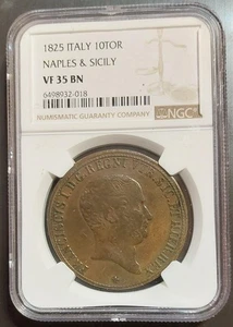 1825 Naples & Sicily ITALY Italian States 10 Tornesi NGC Choice VF35 Full Grade - Picture 1 of 2