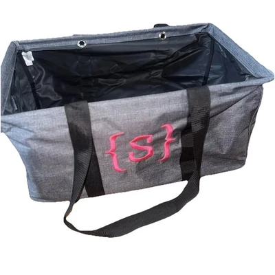 Bolso de Mano Thirty One Grande Utilitario Carbón Crosshatch 31 Regalo Monograma “S” Baúl Foto 1 de 4