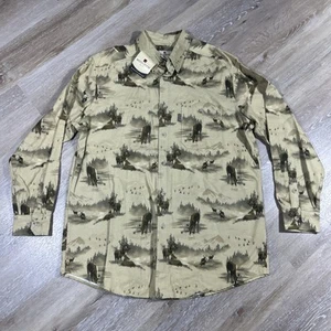 NEW Woolrich Mens Large Elk Deer All Over Print Flannel Long Sleeve Chambray - Picture 1 of 13