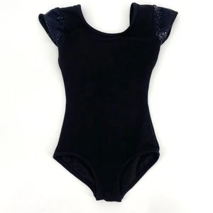 Capezio Black Leotard With Sequin Sleeves Size Small - Picture 1 of 5