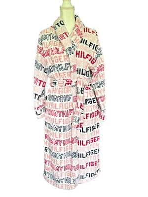 Tommy Hilfiger Bata de baño larga de tela suave envolvente con cinturón para mujer talla S/M estampado de logotipo Foto 1 de 4