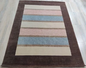 Handmade Wool Area Rug Handwoven Loom Knotted Striped Pattern Peach 6 x 8 ft - Picture 1 of 8