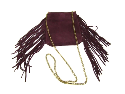 Ecote Dark Red Suede Fringe Crossbody Handbag Gold Chain Strap - Imagem 1 de 4