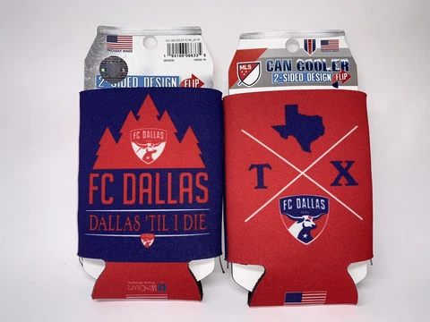 Brand NEW! FC DALLAS 2-Sided Can Cooler by WinCraft - Set of TWO - FREE SHIPPING Cover