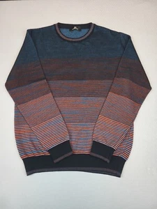 Montechiaro Wool Sweater Mens Medium Red Crew Neck Colorful Layered Design - Picture 1 of 8