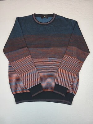 Montechiaro Wool Sweater Mens Medium Red Crew Neck Colorful Layered Design - Image 1 of 4