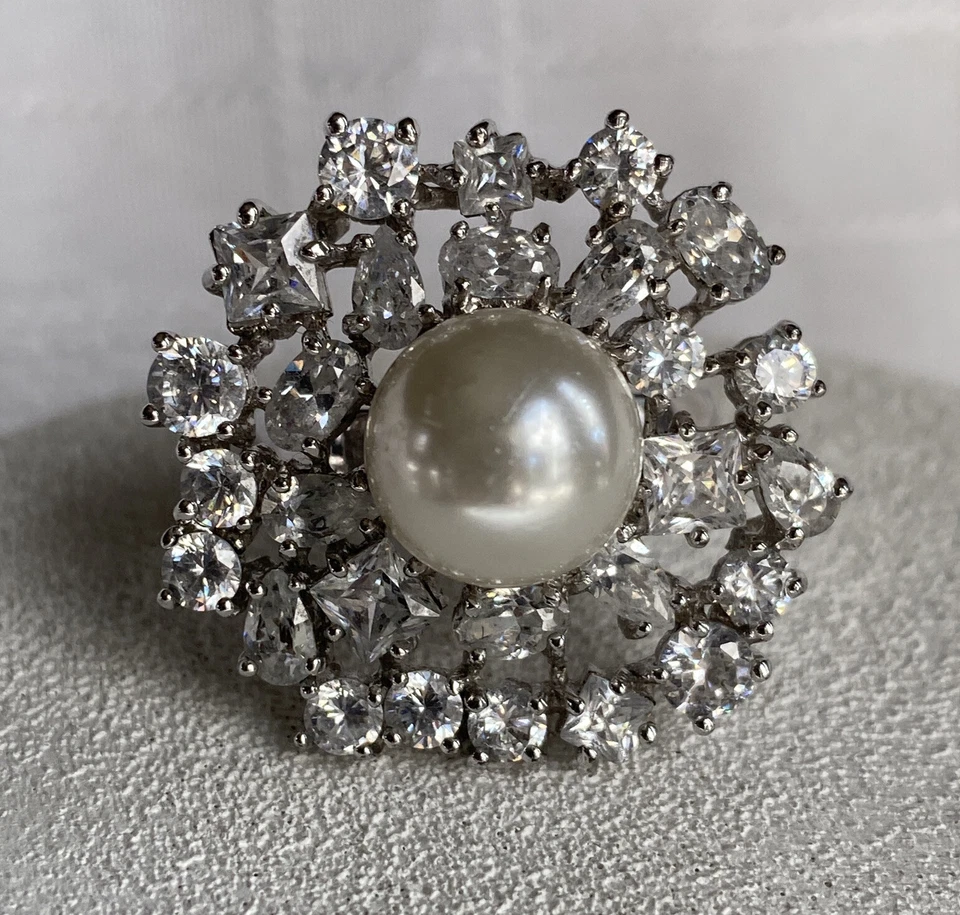 Кольцо Park Lane Spoil Me размер 8 серебристое стекло жемчуг фианиты кластер б/у в отличном состоянии распродано! - Изображение 1 из 4