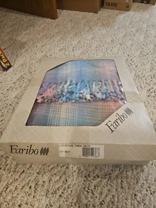 Faribo by Faribault Blanket Blue & Pink Plaid 50"X 72" Acrylic Fringed new  - Picture 1 of 5