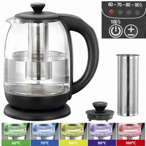 Edelstahl Wasserkocher Glas Temperaturwahl mit LED Warmhaltefunktion 1,7L 2000W - Bild 1 von 5