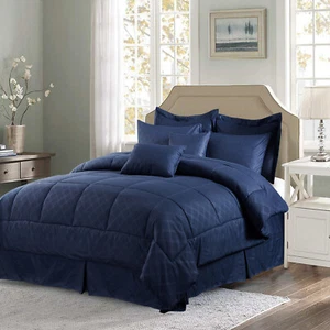 10 Piece Bed In A Bag Comforter Set Reversible Hotel Style Queen King Comforter - Picture 1 of 41