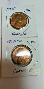 wheat penny 1955 P + D Lamination Error RED BU  - Picture 1 of 8