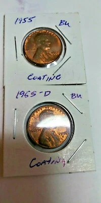 wheat penny 1955 P + D Lamination Error RED BU  - Image 1 of 4