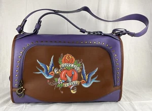 Pet Flys Faux Leather Ed Hardy Design Tattoo Purple Dog Cat Airplane Carrier Y2K - Picture 1 of 15