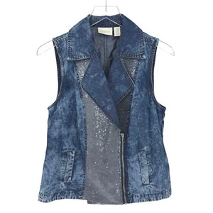 Chico's Denim & Sequin Moto Vest Size Small Chicos Size 0 Blue Silver - Bild 1 von 9