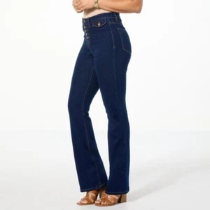 DG2 Diane Gilman Virtual Stretch Denim Button Fly Bootcut Jean Size 8 Indigo NEW - Picture 1 of 8