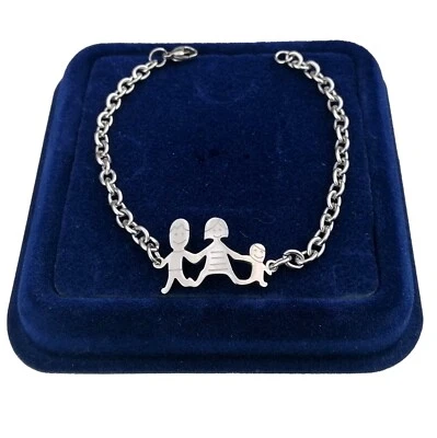 Bracciale Braccialetto Famiglia Acciaio Mamma Papà Figlio Scatola Unisex Mod02 - Immagine 1 di 3