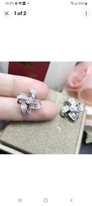 EARRINGS - SILVER PLATED STUD FASHION JEWELRY WITH ZIRCON DIAMONDS - Picture 1 of 1
