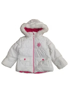 Toddler Girls White Sparkly Coat Zip-Up Jacket w/ Hood 3T - Picture 1 of 1