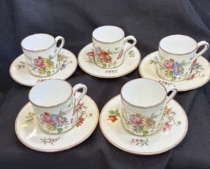 5er Set Wedgewood Demitasse Tasse und Untertasse Set nummeriert Posy Spray Vintage - Bild 1 von 7