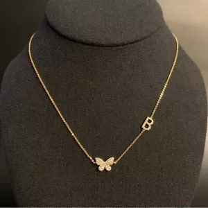 Gold Plated Dainty Butterfly & Initial Letter B Charm Pendant Necklace For Women - Picture 1 of 4