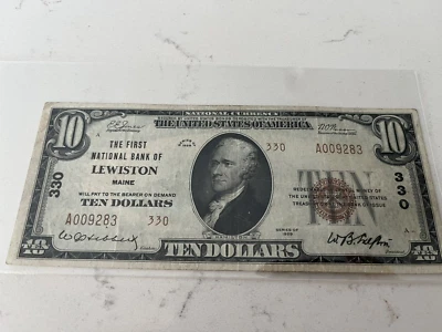 1929 $10 FIRST NATIONAL BANK NOTE LEWISTON ME MAINE CH 330 - Image 1 of 4