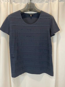 Max Mara Weekend Sz L 3D Navy Blue Tee Top Crew Neck Pullover Embellished EUC - Picture 1 of 7