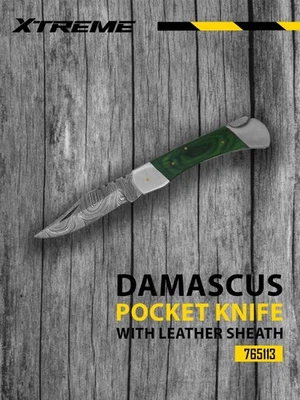 Custom Handmade Damascus Steel Pocket Knife Folding Blade With Leather Sheath  - Image 1 of 4