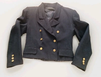 Herbert Grossman womens Navy Crop Double Breasted Jacket Coat 12 Union Made  - Image 1 of 4