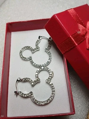 Disney Mickey Mouse Shaped Clear Cubic Zirconia Leverback Silverplated Earrings. - Image 1 of 4
