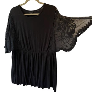 Torrid tunic blouse 3X Lace flutter sleeves Black Elastic waist Slub knit top - Picture 1 of 7