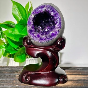 2.33lb Natural dinosaur egg Original Stone Quartz Uruguay amethyst Mineral+base - Picture 1 of 14