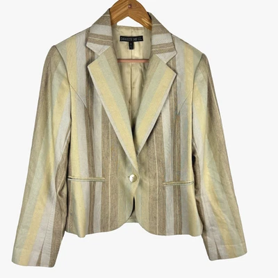 Lafayette 148 Blazer Jacket Linen Silk Blend Sz 6 Striped Preppy Classic Neutral - Image 1 of 4