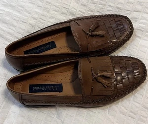 GIORGIO BRUTINI MEN'S LEATHER SHOES.SIZE:9M BROWN TASSEL LOAFERS MADE IN BRAZIL - Picture 1 of 9