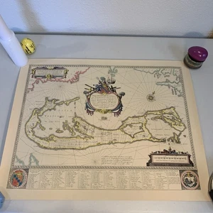 Vintage Blaeu Bermuda Reproduction Landowner’s Map, Pre-Owned, 1970’s 23”x18” - Picture 1 of 6