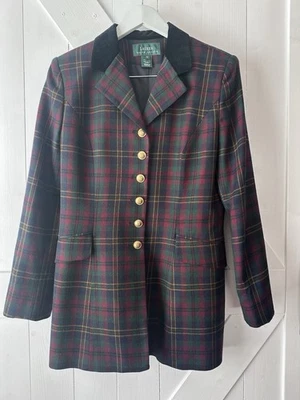 VTG Ralph Lauren Wool Equestrian Riding Jacket Blazer Velvet Collar Plaid Sz 10 - Image 1 of 4