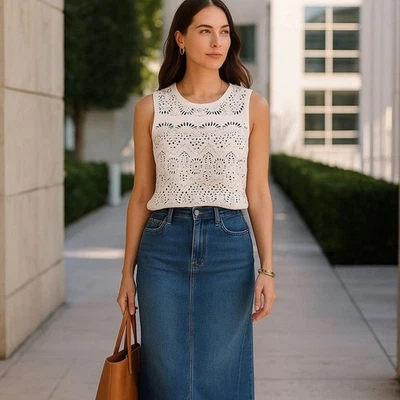 Bar III White Eyelet Lace Sleeveless Top Blouse Size Large - Image 1 of 4