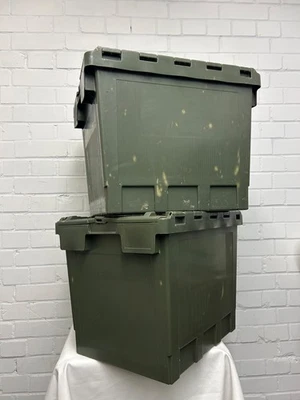 49l STORAGE CONTAINER BOX  - Stackabl Green With Lid , British Army BUNDLE OF 2 - Image 1 of 4