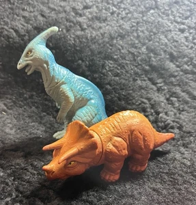 Vintage Playskool Wendy's Definitely Dinosaurs Brown Triceratops Parasaurolophus - Picture 1 of 3