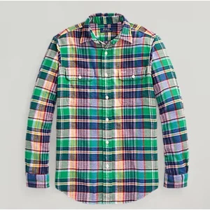 Polo Ralph Lauren Classic Fit Plaid Flannel Work Shirt | Mens S, NEW Green - Picture 1 of 13