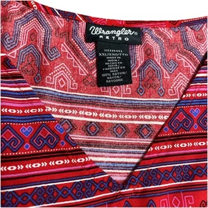 Wrangler Retro Western Kleid XXL rot bunt Aztez Print V Ausschnitt MUSS GESÄUMT werden - Bild 1 von 7