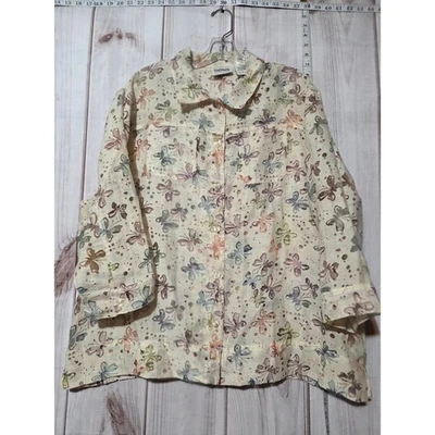 Camisa Bon Worth Butterfly Abotonada Para Mujer XL Beige Multicolor Ligera Foto 1 de 4