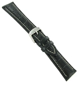 22mm Milano Black Remborde Contrast Alligator Grain Mens Watch Band Reg 18950 - Picture 1 of 1