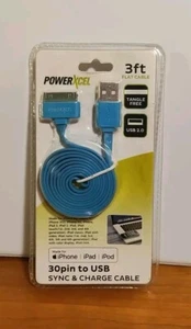 PowerXcel BLUE 30pin to USB Sync & Charge Cable 3 ft For iPod iPad iPhone - Picture 1 of 2