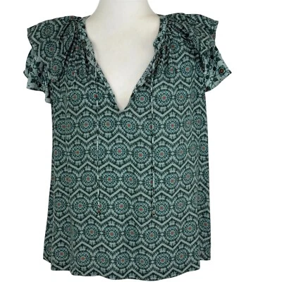Blusa Top Marie Oliver Libba Talla L Manga Corta Acampanada Rayón Seda Verde Cuello en V Foto 1 de 4