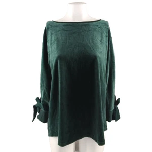 NWT CHARTER CLUB Holiday Velvet Deep Teal Top L(12-14) Bow Tie Sleeve Pullover - Picture 1 of 11