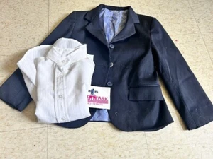 Devon Aire COMPETITION Jagdmantel * Jugend ca. 4 sehr gute marineblaue Nadelstreifen & Hemd - Bild 1 von 4