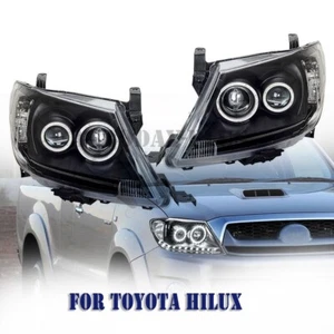 For Toyota HILUX 2005-2011 Black LED Head Lights DRL HALO Projector Angel Eyes - Picture 1 of 2