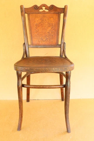 Vintage Wooden Bentwood Mundus Chair Art Nouveau Stool Embossed 1900's with Tag Cover