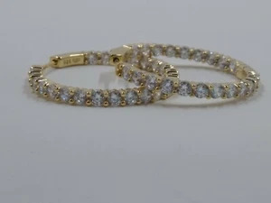 3 mm CZ Medium Round Inner Outer Hoop Earrings, Gold Plated - Picture 1 of 10