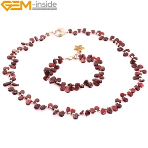 Natural Assorted Shapes Dark Red Garnet 1Set Beaded Bracelet Necklace Handmade - Picture 1 of 33